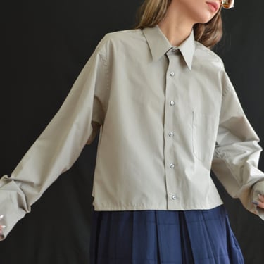 cropped vintage mens light grey poplin oxford button down shirt 