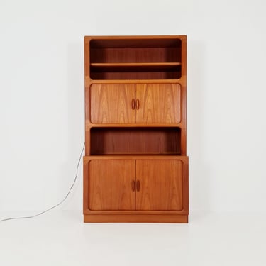 Vintage Dyrlund Danish Teak Wall Unit /Bar Cabinet with Lighting Tambour Doors 1980s 