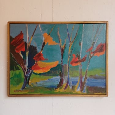 Abstract Landscape Painting With Trees &amp; Lake