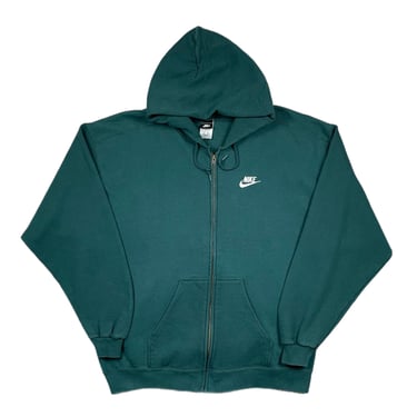 Vintage 90s Nike Side Swoosh Embroidered Made in USA Zip Up Hoodie Sweatshirt (XL) 