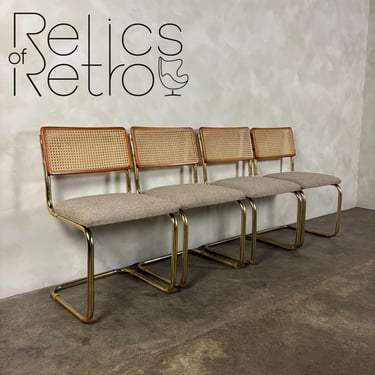 Four Marcel Breuer Cesca Brass & Beech Dining Chairs Mid Century Vintage Retro MCM 