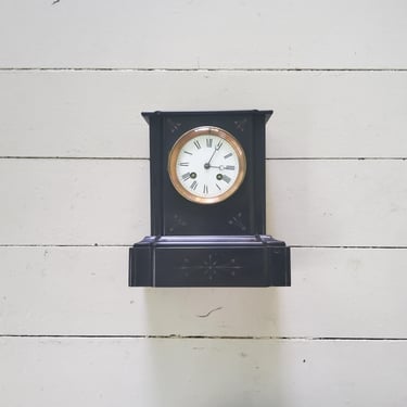 Antique French Black Slate And Marble Mantel Clock 