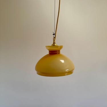 Vintage Beige Glass Pendant Lamp / Mid Century Modern Ceiling Light / Retro Italian Hanging Lamp / 1970s 