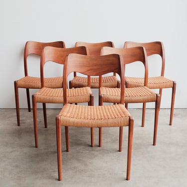 Mid Century Danish Modern JL Moller Model 71 Chairs - Teak, Set of Six Made in Denmark Original Vintage 
