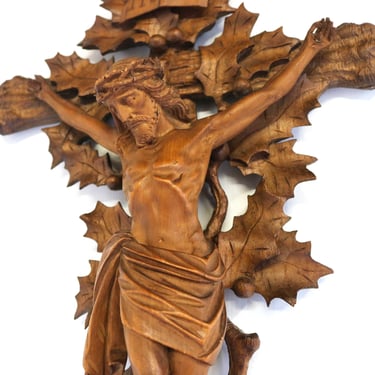 Antique Hand Carved Wooden Black Forest Crucifix With Corpus of Christ Sculpture Quality Craftsmanship Wood Carved Religious Church 1900s 