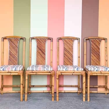 Set of Four Pencil Reed Rattan Dining Chairs