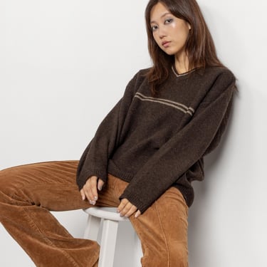 Vintage Brown Shetland Wool Sweater Oversize V-neck Medium Large 