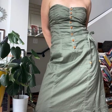 VTG Y2K Army Green Strapless Cotton Dress 