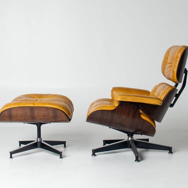Eames Lounge Chair & Ottoman – 3rd Generation in Brazilian Rosewood and Full Aniline Yellow Leather