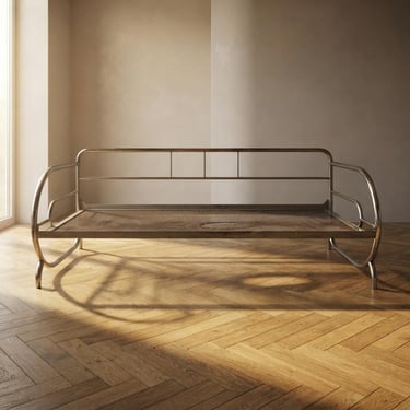 Vintage Chrome Tubular Steel Daybed Frame, Mid-20th Century, Czechoslovakia, 194 × 80 × 72 cm 