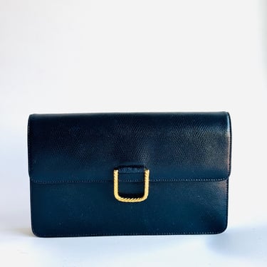 Vintage Givenchy Leather Crossbody Clutch Navy NOS 