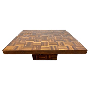 Mid-Century Modern Butcher Block Parquet Walnut Coffee Table 