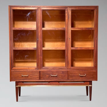 Restored American of Martinsville Dania Bubble Glass China Cabinet Display Shelving by Merton Gershun - Mid Century Modern Sideboard Hutch 