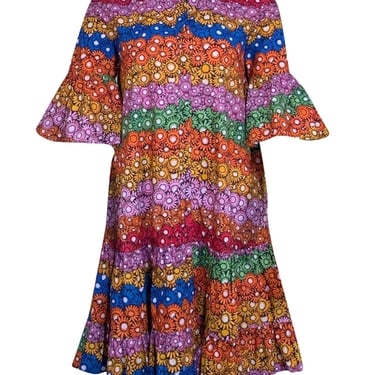 La DoubleJ - Orange & Multicolor Floral Button Front Dress Sz S