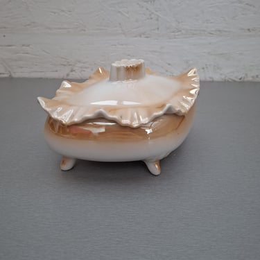 Vintage Yugoporcelain Trinket Box, Peach Lustre Porcelain with Ruffled Lid, Titov Veles 