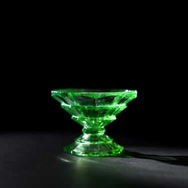 Vintage Glowing Uranium Glass Sundae Dish | Indiana Glass Co Flared Tea Room Pattern Collectible 