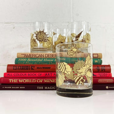 Vintage Georges Briard Shell Glasses Seashell Sea Ocean Rocks Lowball Bourbon Glass Serving Mid-Century Mad Men MCM Cocktail Party 1970s 