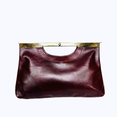 1980s Vintage Letisse Burgundy Leather Clutch with Gold Hardware 