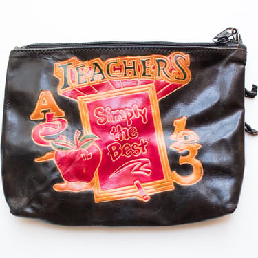 Teachers Simply the Best Vintage 80's/90's Leather Zipper Clutch Coin Purse | Apple Design, Great Gift for Teachers / Apple, ABC, 123 Design 