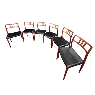 Set of 6 Teak Dining Chairs by Niels Moller #79 in Black