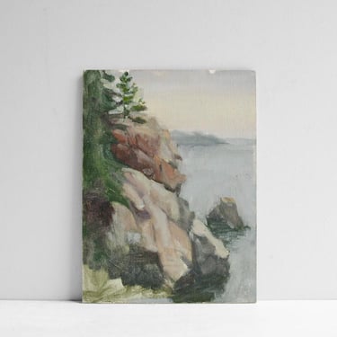 Vintage Oil on Panel Rocky Coastline Painting 
