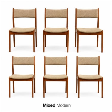 Danish Style Modern Teak Beige Dining Chairs - Set of 6 