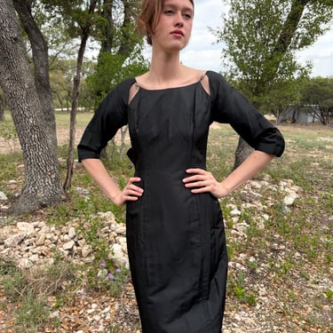 1950s Vintage Cocktail Silk Dress Custom Boutique Sophisticated 50s 