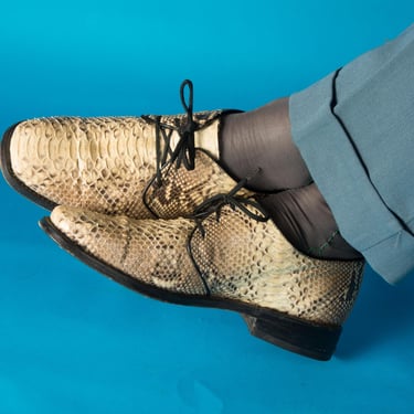 1980s Vintage Shoes Size Approx Men's Size 10 or 10.5 D - Python Snakeskin Derby Style Lace Up Men's Dress Shoes 