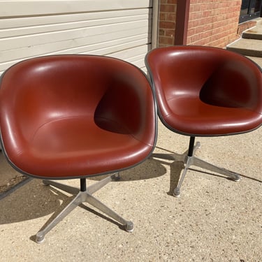 Pair Vintage Eames La Fonda Arm Chairs Model 1735 with Swivel Base by Herman Miller Mid Century Modern 