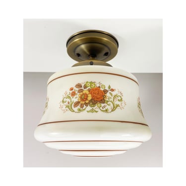 Mid Century Floral Ceiling Shade with Antique Brass Fixture - 10