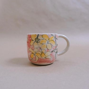 Bamboo Brush Painted Ceramic Mug // Plumeria 