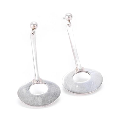 Vintage 1960s Tone Vigeland Norwegian Mid-Century Sterling Silver Disc Dangle Earrings, 42mm 