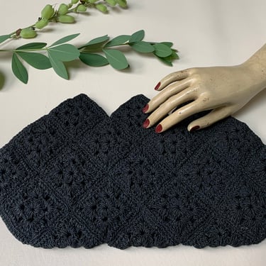 Vintage 1940s Large Black Cord Clutch Bag 