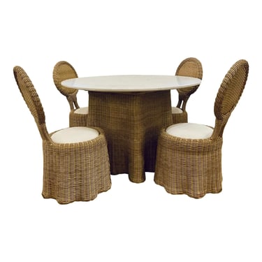 Celerie Kemble for Lane Venture Wicker Rattan Crispin Wave Indoor/Outdoor Dining Table Set