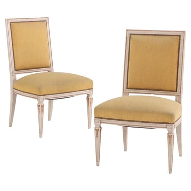 A Pair of French Louis XIV style upholstered side chairs, C. 1940.