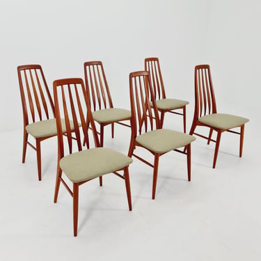 Midcentury teak dining Eva chairs by Niels Koefoed for Koefoeds Hornslet 1960s, set of 6 