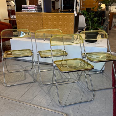 Plia Folding and Stacking Chairs by Giancarlo Piretti in Yellow Acrylic, Set of 4