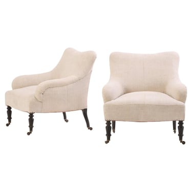 An Unusual pair of French Napoleon III lounge chairs, C. 1860.