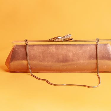 90s Cream Patent Leather Clutch: Vintage Silver Frame Rhinestone Purse 