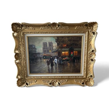 Édouard Cortès “Notre Dame, Place Saint-Michel” Oil on Canvas w/ COA - French Impressionist Painting 