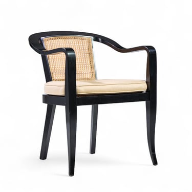 Edward Wormley for Dunbar Style Mid Century Cane and Black Lacquer Lounge Chair - mcm 