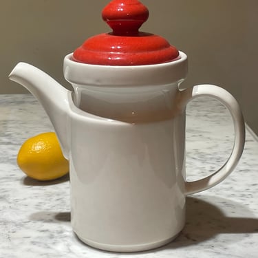 Vintage Waechtersbach White Ceramic Teapot Coffee Pot with Red Lid, West Germany, circa 1980s 