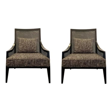 Currey & Co. Abstract Modern Caned Teagan Lounge Chair Pair