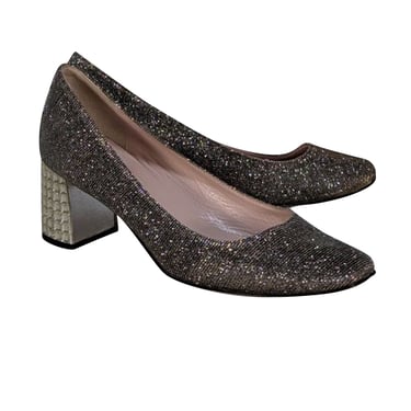 Kate Spade - Gold & Silver Metallic Jewel Back Chunky Heel Pumps Sz 6.5