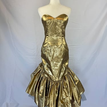 1980s Zum Zum Gold Metallic Dress 