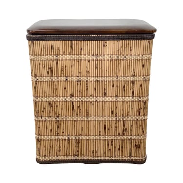 Vintage Bamboo Laundry Storage Basket with Padded Lid 
