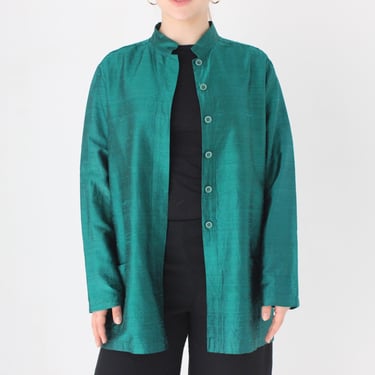 Magical 90s VON TROSKA Sydney Raw Silk Metallic Woven High Mandarin Collar Long Sleeve Shirt or Lightweight Jacket 