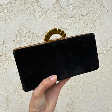 Vintage 50's Evans Bag Black Velvet Gold Accents Clutch 