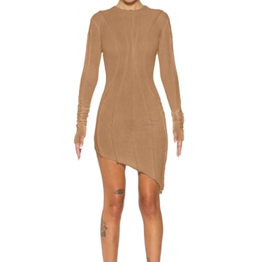 ASYMMETRIC LONG SLEEVE MINI DRESS IN CLAY RIB