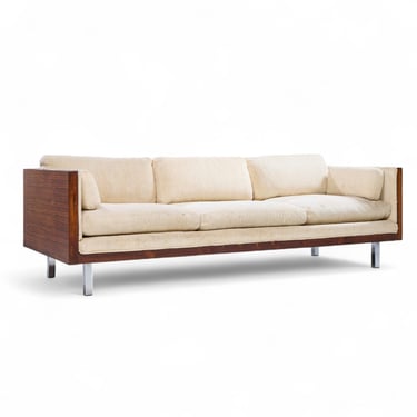 Milo Baughman Style Mid Century Rosewood Case Sofa - mcm 
